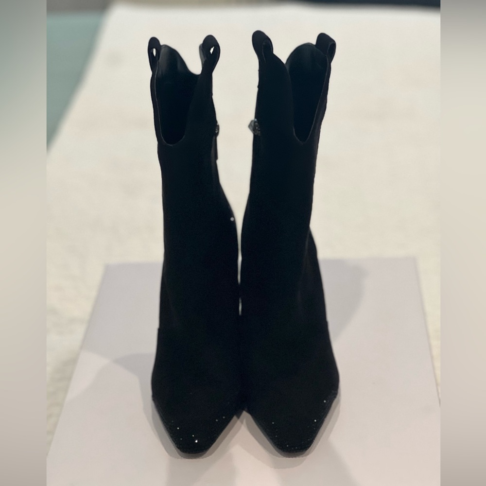 Jessica Simpson Black Spike Heel Boots with Black Crystal Embellishment SZ 7.5